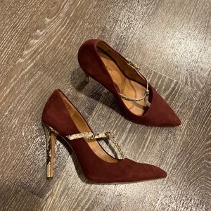 Coach Maroon Suede Stilettos with Snakeskin Detail